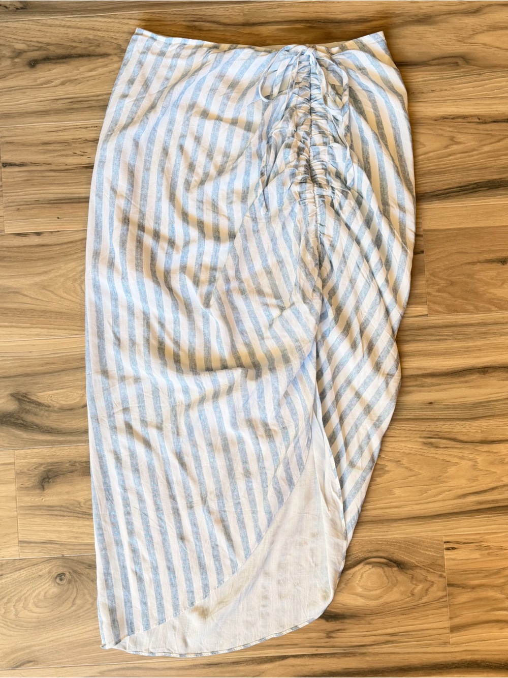 Aakaa Blue and White Asymmetrical Ruched Midi Skirt